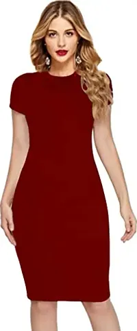 Dream Beauty Fashion Womens Short Sleeves Casual Midi Bodycon Polyster Blend Dress (38 Inches)