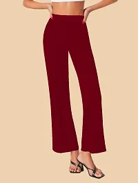 Elegant Maroon Polyester Solid Trousers For Women-thumb3