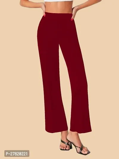 Elegant Maroon Polyester Solid Trousers For Women-thumb4