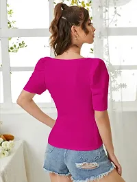 Stylish Pink Knitted Polyester Solid Fitted Top For Women-thumb1