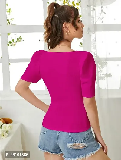 Stylish Pink Knitted Polyester Solid Fitted Top For Women-thumb2