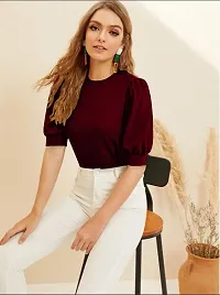 Women's Puff Sleeve Round High Neck Top-thumb2