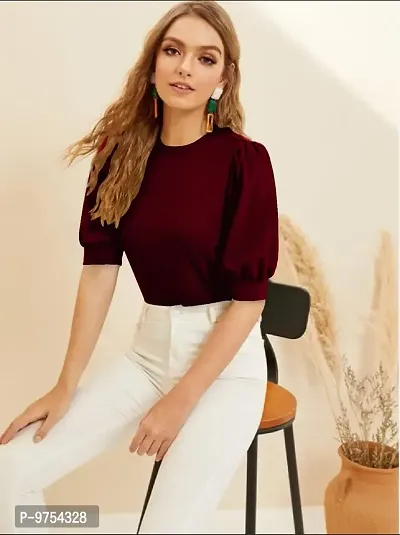 Women's Puff Sleeve Round High Neck Top-thumb3