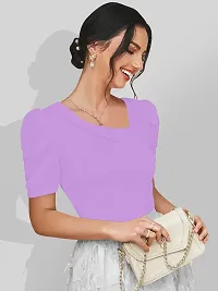 Stylish Lavender Knitted Polyester Solid Fitted Top For Women-thumb3