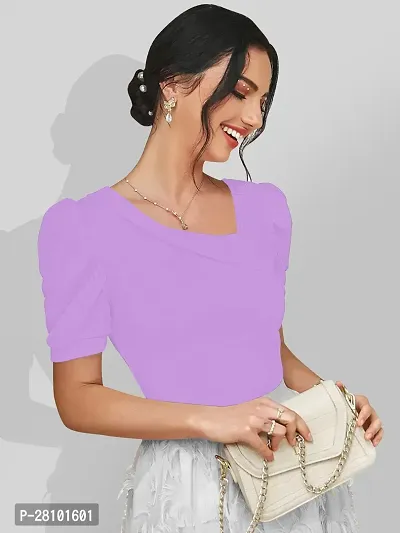 Stylish Lavender Knitted Polyester Solid Fitted Top For Women-thumb4