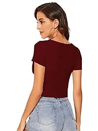 Dream Beauty Fashion Women's Casual V-Neck Short Sleeves Crop Top (17 Inches)-thumb4