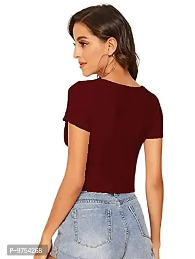 Dream Beauty Fashion Women's Casual V-Neck Short Sleeves Crop Top (17 Inches)-thumb5