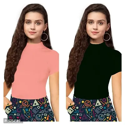 Dream Beauty Fashion Women's Half Sleeve Casual Solid Top Pack of 2 (Small, Peach  Dark Green)