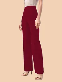 Elegant Maroon Polyester Solid Trousers For Women-thumb1