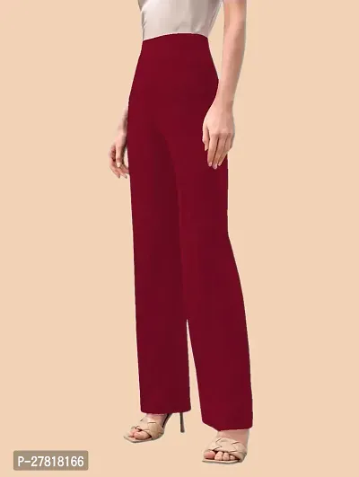 Elegant Maroon Polyester Solid Trousers For Women-thumb2