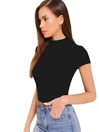 Dream Beauty Fashion Women's High Neck Casual Solid Top Half Sleeve (Tripta_Large-Black)-thumb1