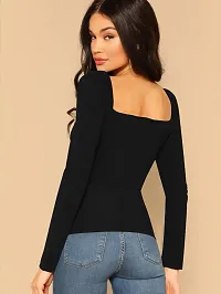 Elegant Black Polyester Solid Top For Women-thumb1