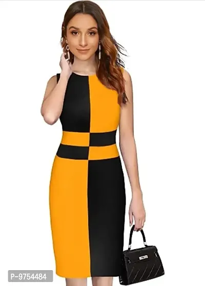 Dream Beauty Fashion Women's Knee Length Dress (Medium, Yellow  Black)