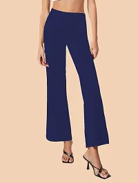 Elegant Navy Blue Polyester Solid Trousers For Women-thumb3