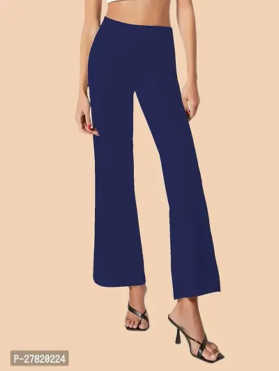 Elegant Navy Blue Polyester Solid Trousers For Women-thumb4