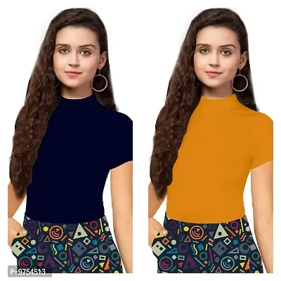 Dream Beauty Fashion Women's Half Sleeve Casual Solid Top Pack of 2 (X-Large, Navy Blue  Yellow)