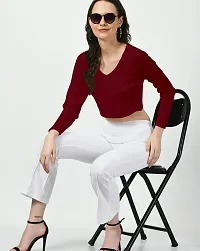 Elegant Maroon Polyester Solid Top For Women-thumb4