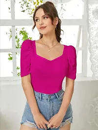 Stylish Pink Knitted Polyester Solid Fitted Top For Women-thumb2