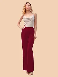 Elegant Maroon Polyester Solid Trousers For Women-thumb4