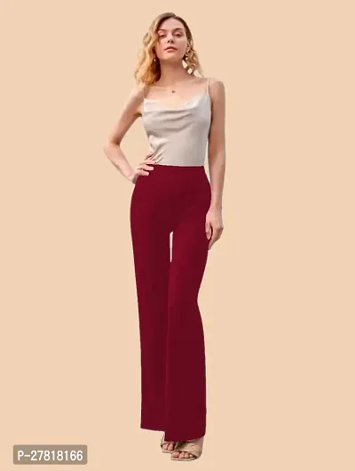 Elegant Maroon Polyester Solid Trousers For Women-thumb5