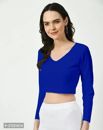 Elegant Blue Polyester Solid Top For Women-thumb2