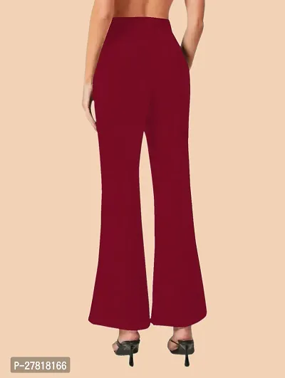 Elegant Maroon Polyester Solid Trousers For Women-thumb3