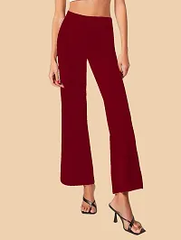 Elegant Maroon Polyester Solid Trousers For Women-thumb2