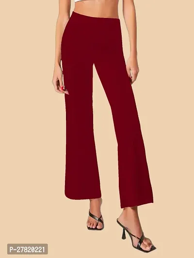 Elegant Maroon Polyester Solid Trousers For Women-thumb3