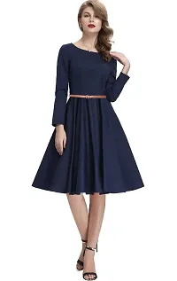 Dream Beauty Fashion Women's Skater A-Line Dress with Belt (38 Inches)-thumb4
