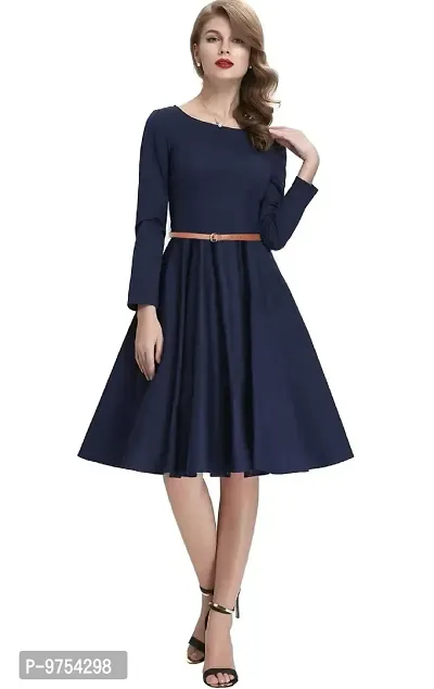 Dream Beauty Fashion Women's Skater A-Line Dress with Belt (38 Inches)-thumb5