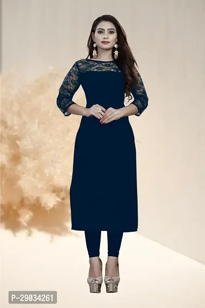 Stylish Navy Blue Crepe Stitched Kurta For Women-thumb0