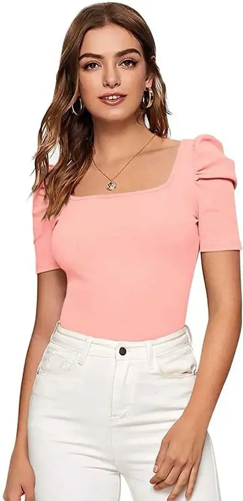 Dream Beauty Fashion Women's Puff Sleeve Top Square Neck Balloon Bishop Sleeve Elegant Casual Tee Top