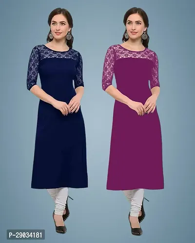 Stylish Multicoloured Crepe Stitched Kurta For Women Pack Of 2