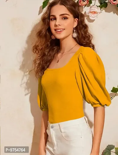 Fashion Women's Puff/Baloon Sleeves Square Neck Casual Top-thumb2