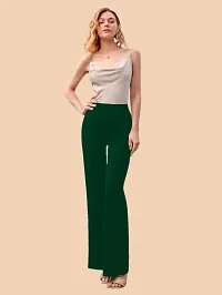 Elegant Green Polyester Solid Trousers For Women-thumb4