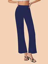 Elegant Navy Blue Polyester Solid Trousers For Women-thumb2