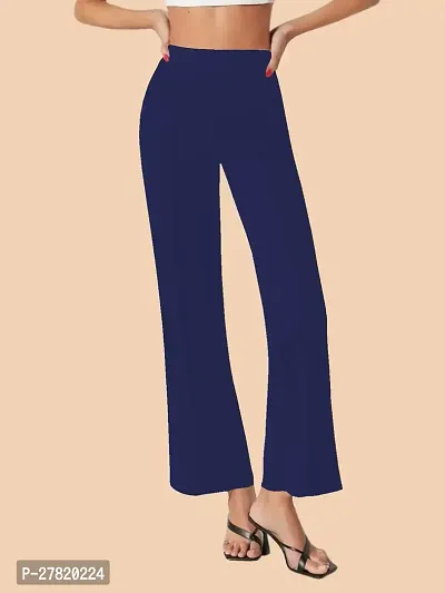 Elegant Navy Blue Polyester Solid Trousers For Women-thumb3