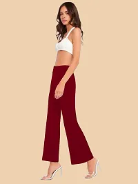 Elegant Maroon Polyester Solid Trousers For Women-thumb3