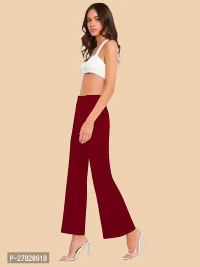 Elegant Maroon Polyester Solid Trousers For Women-thumb4