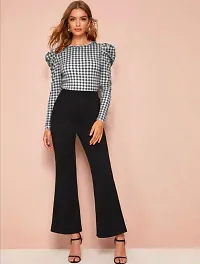 Elegant Black Polyester Checked Top For Women-thumb1