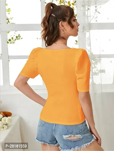 Stylish Yellow Knitted Polyester Solid Fitted Top For Women-thumb2