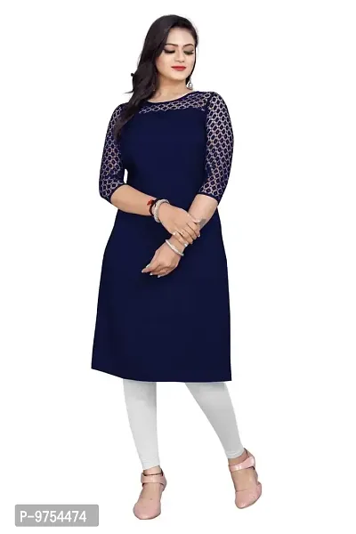 Navy Blue American Crepe Kurtas For Women-thumb0