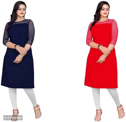 Stylish Straight Multicoloured Embellished Crepe Kurta For Women Pack Of 2