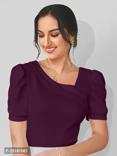 Stylish Purple Knitted Polyester Solid Fitted Top For Women