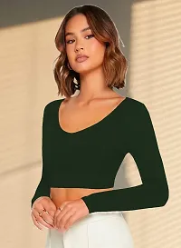 Women Casual Full Sleeves Ribbed Round Neck Polyster Blend Crop Top-thumb1