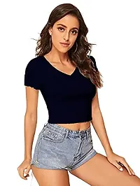 Dream Beauty Fashion Casual V-Neck Short Sleeves Crop Top (17 Inches)-thumb2