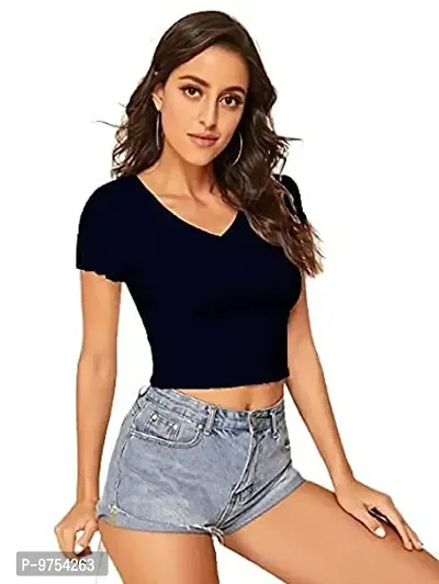 Dream Beauty Fashion Casual V-Neck Short Sleeves Crop Top (17 Inches)-thumb3