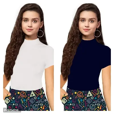 Dream Beauty Fashion Women's Half Sleeve Casual Solid Top Pack of 2 (X-Large, White  Navy Blue)