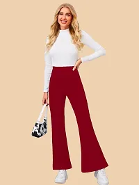 Elegant Maroon Polyester Solid Trousers For Women-thumb3