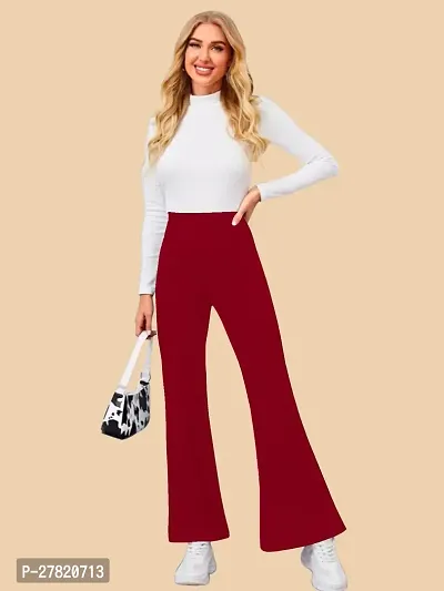 Elegant Maroon Polyester Solid Trousers For Women-thumb4